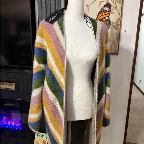Colorful Striped Open Front Cardigan - Picture 4 of 13